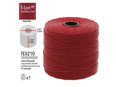 Beadsmith S-lon Bead Cord Dark Red Tex 210 Gauge #18 70m - Immagine Standard - 3