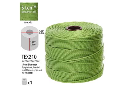 Beadsmith S-lon Bead Cord Avocado Tex 210 Gauge #18 70m - Immagine Standard - 3