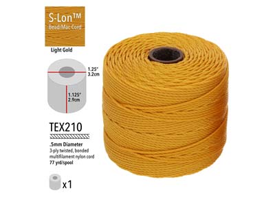 Beadsmith S-lon Bead Cord Light Gold Tex 210 Gauge #18 70m - Immagine Standard - 3