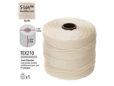 Beadsmith S-lon Bead Cord Vanilla Tex 210 Gauge #18 70m - Immagine Standard - 3