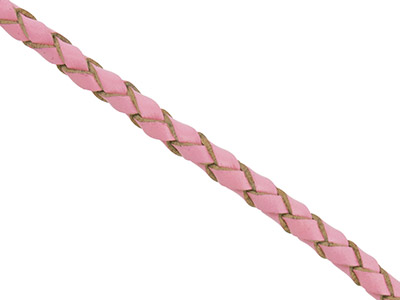 Cordoncino In Cuoio Intrecciato, Rotondo, 3 Mm, 1 X 3 Metri, Rosa - Immagine Standard - 1