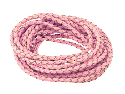 Cordoncino In Cuoio Intrecciato, Rotondo, 3 Mm, 1 X 3 Metri, Rosa - Immagine Standard - 2