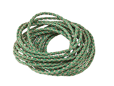 3 Metri Di Cordoncino Intrecciato, Rotondo, 3 Mm, Cuoio, Verde Scuro - Immagine Standard - 2