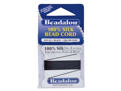 Filo Di Seta Beadalon Con Ago, Misura 2 0,45  Mm , Lunghezza 2 M, Nero