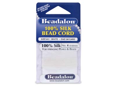 Filo Di Seta Beadalon Con Ago, Misura 4 0,6  Mm , Lunghezza 2 M, Bianco