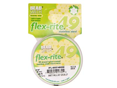 Beadsmith Flexrite, 49 Strand, Metallic Satin Gold, 0.36mm, 9.1m - Immagine Standard - 1