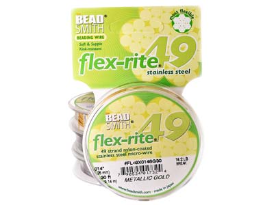 Beadsmith Flexrite, 49 Strand, Metallic Satin Gold, 0.36mm, 9.1m - Immagine Standard - 2