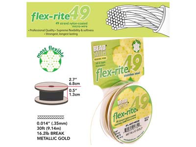 Filo Flexrite 49 Strand, 0,36 Mm, Oro, 9,14 Metri, Beadsmith - Immagine Standard - 3
