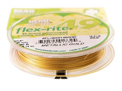 Beadsmith Flexrite, 49 Strand, Metallic Satin Gold, 0.36mm, 9.1m - Immagine Standard - 4