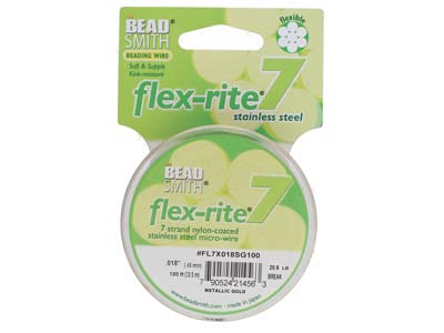 Beadsmith Flexrite, 7 Strand, Metallic Satin Gold, 0.45mm, 30.5m - Immagine Standard - 1