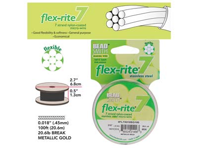 Beadsmith Flexrite, 7 Strand, Metallic Satin Gold, 0.45mm, 30.5m - Immagine Standard - 3