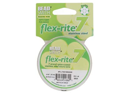 Beadsmith Flexrite, 7 Strand, Metallic Satin Gold, 0.45mm, 9.1m - Immagine Standard - 1