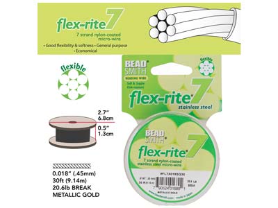 Beadsmith Flexrite, 7 Strand, Metallic Satin Gold, 0.45mm, 9.1m - Immagine Standard - 3