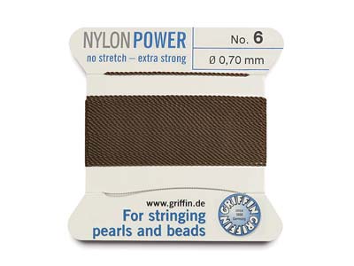 Griffin Nylon Power, Bead Cord, Brown, Size 6