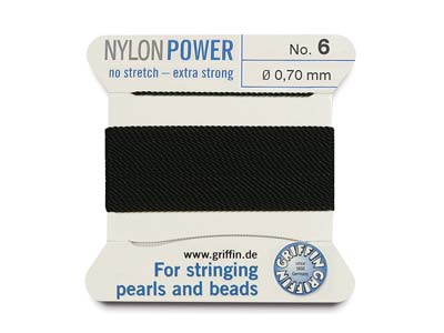 Griffin Nylon Power, Bead Cord, Black, Size 6