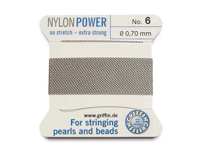 Griffin Nylon Power, Bead Cord, Grey, Size 6