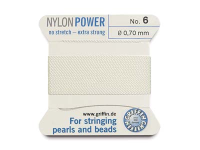 Griffin Nylon Power, Bead Cord, White, Size 6