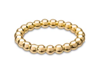 Anello Con Perline In Oro Pieno Da 12 Ct, 3 Mm, Misura 9,5