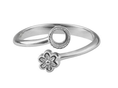 Anello Regolabile Con Motivo Floreale, Castone Da 4 Mm, Argento 925