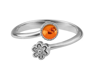 Anello Regolabile Con Motivo Floreale, Castone Da 4 Mm, Argento 925 - Immagine Standard - 2