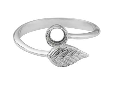 Anello Regolabile Con Motivo A Foglia, Castone Da 4 Mm, Argento 925
