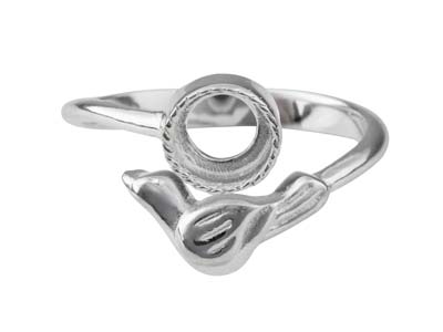 Anello Regolabile Con Motivo Uccello, Castone Chiuso Da 6 Mm, Argento 925