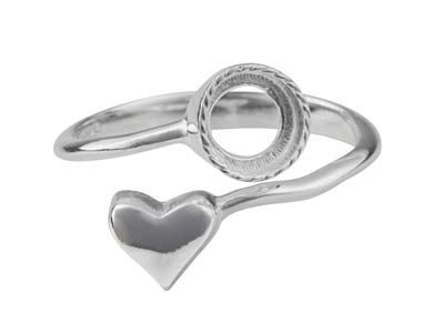 Anello Regolabile Con Motivo Cuore,castone Chiuso Da 6 Mm, Argento 92 5