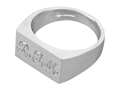 Anello Per L'incisione Di Iniziali Rettangolare G16, Marchio Di Autenticità, Testa 17,5 X 12 X 5 Mm, Misura R 59 ,  Argento 925 - Immagine Standard - 3