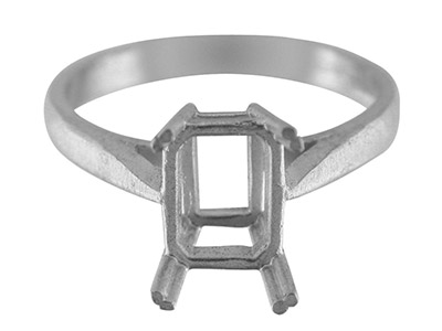 Anello Con Montatura A 4 Griffe Perpietra Taglio Smeraldo 8 X 6 Mm, A Rgento 925, Dito 5354