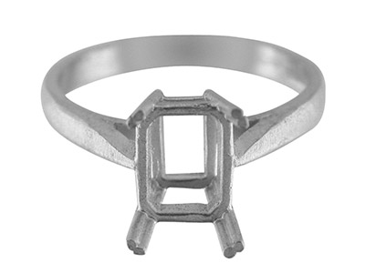 Anello Incastonato 4 Griffe Per Pietra Taglio Smeraldo Da 10 X 8 Mm, Argento 925, Misura 5354