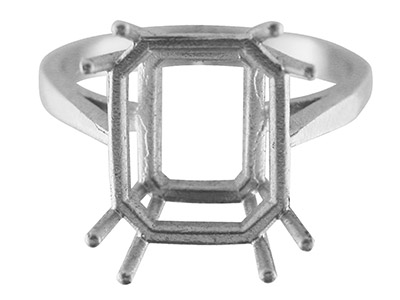 Anello Con 4 Griffe Doppie Per Pietra Taglio Smeraldo Da 12 X 10 Mm, Argento 925, Dito 54