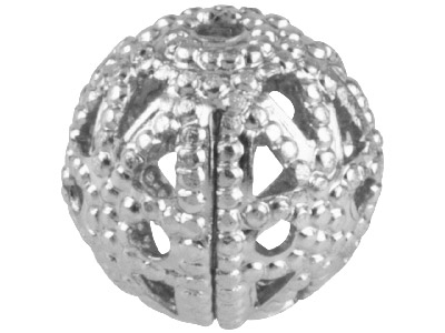 Confezione Da 10 Perline Rotonde, In Filigrana, 8 Mm, Placcate In Argento