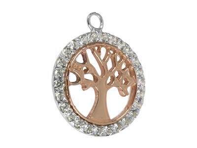 Ciondolo Albero Della Vita 18 Mm, Argento 925 Placcato Rosa Con Zirconi - Immagine Standard - 2