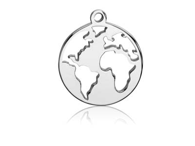 Ciondolo Mappa Del Mondo 15 Mm, Argento 925