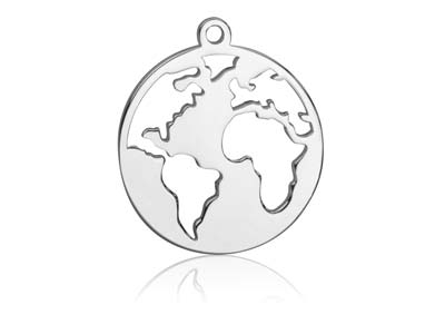 Mappa Del Mondo In Argento 925, 20 MM - Immagine Standard - 1