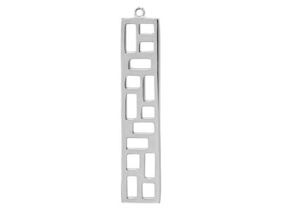 Pendente A Barra Rettangolare Traforata, Motivi Geometrici, 45 X 9 Mm,argento 925