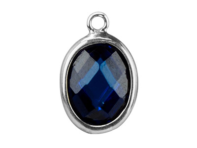 Ciondolo Ovale Zirconia Colore Blu 10 X 8 Mm, Anello Piatto, Argento 925