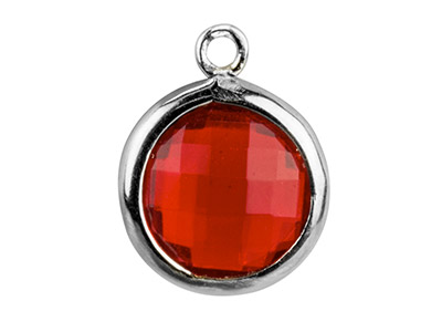 Pendente Tondo Zirconia Color Granato 8 Mm, Anello Piatto, Argento 925