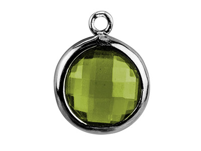 Ciondolo Rotondo Con Zirconi Coloreperidoto 8 Mm, Anello Piatto, Arge Nto 925