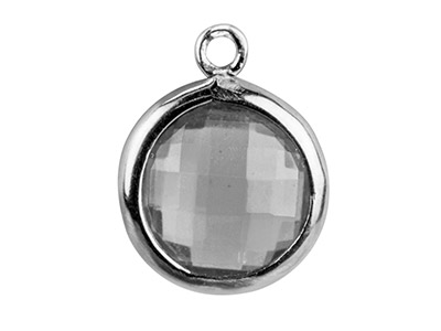 Ciondolo Tondo Zirconi Bianchi 8 Mm, Anello Piatto, Argento 925