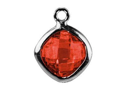 Ciondolo Quadrato Con Zirconi Colorgranato Da 6 Mm, Anello Piatto, Ar Gento 925