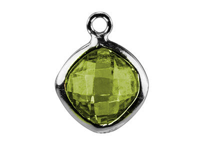 Ciondolo Quadrato Con Zirconi Colorperidoto Da 6 Mm, Anello Piatto, A Rgento 925