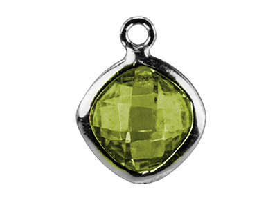 Montatura Pendente Di Forma Quadrata Con Zirconia Cubica Color Peridoto, 6 Mm, Argento 925