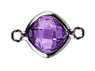 Connettore Quadrato Zirconia Color Ametista 6 Mm, Anelli Allineati, Argento 925