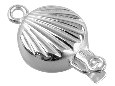 Chiusura Piatta Rotonda Da 12 Mm, Motivo A Conchiglia, Argento 925 Opaco