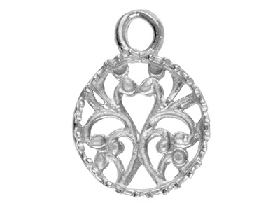 Ciondolo In Filigrana Per Cabochon Tondo Da 10 Mm, Argento 925