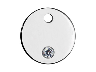 Ciondolo Tondo Grezzo 10 MM Con Zirconia, Argento 925