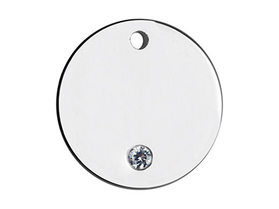 Disco Per Ciondolo 15 MM Con Zirconia, Argento 925