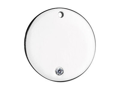 Pezzo Grezzo Di Ciondolo Disco 20 MM Con Zirconia, Argento 925