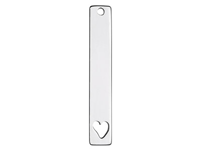 Placca Rettangolare Con Cuore Stampato, 30 X 5 Mm, Argento 925 - Immagine Standard - 1